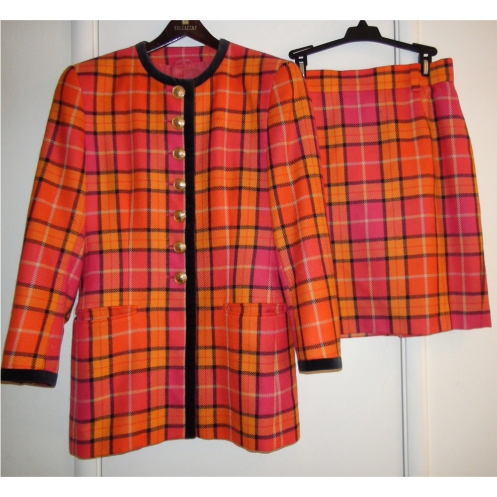 Mondi Wool Tartan Plaid Jacket Skirt 2 Pc Suit